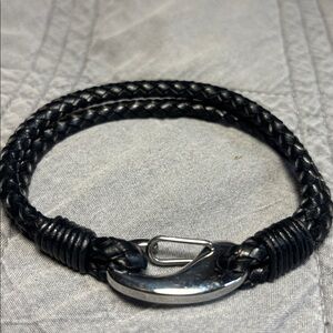 Black Braided Leather Bracelet with Silver Clasp minimalist baddie bold simple
